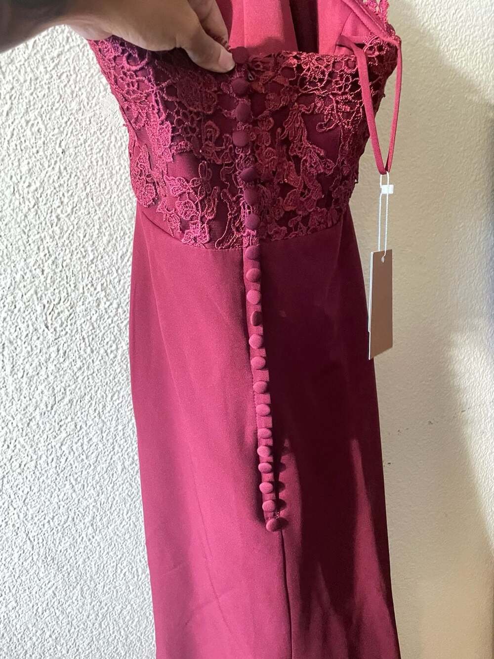 Missacc SBD10505 Burgundy Halter Lace Satin Mermaid Long Prom Dress Size US 6 - Picture 4 of 6